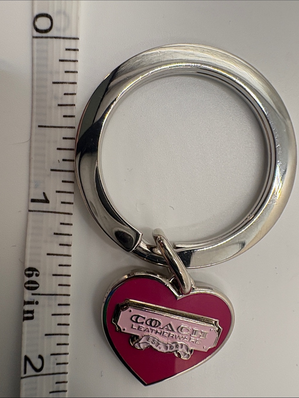 Coach Hot Pink Heart Keyring with Silver Hardware